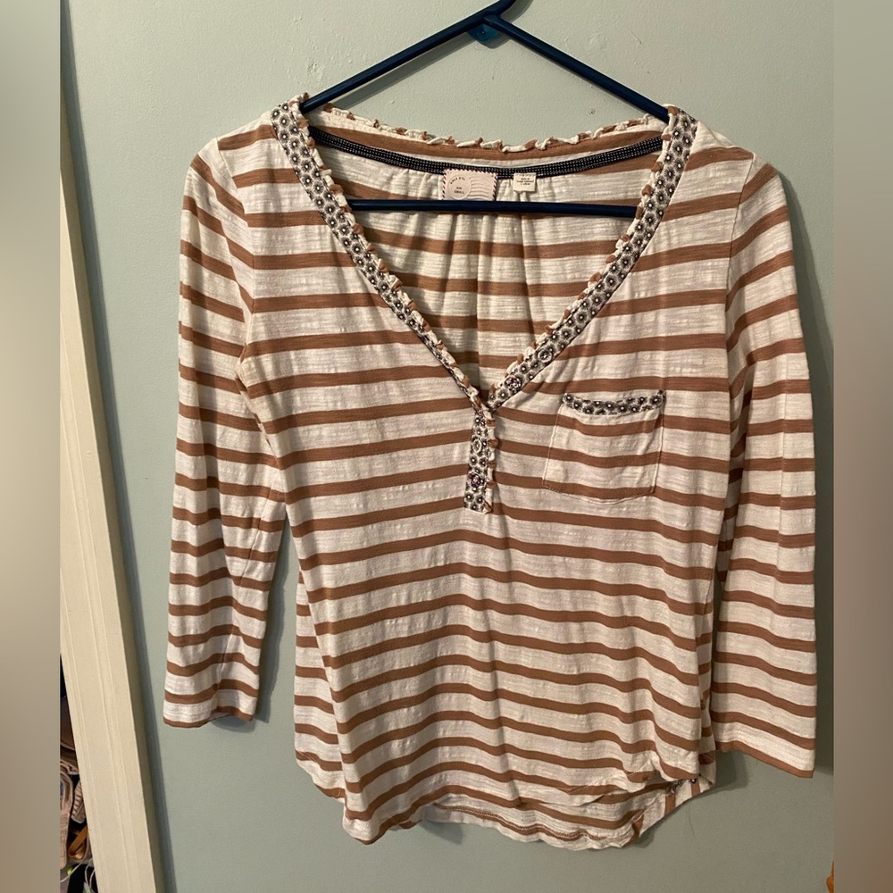 Anthro Postmark Striped Fleur Trimmed Henley